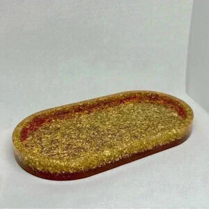 Hand Crafted Golden Sparkle Mauve Pink Base Resin Trinklet Tray